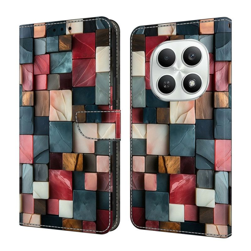 Læder Cover Xiaomi Redmi Note 15 5g Telefon Etui Med Foldbar Stativ - Farverigt Murstensmønster