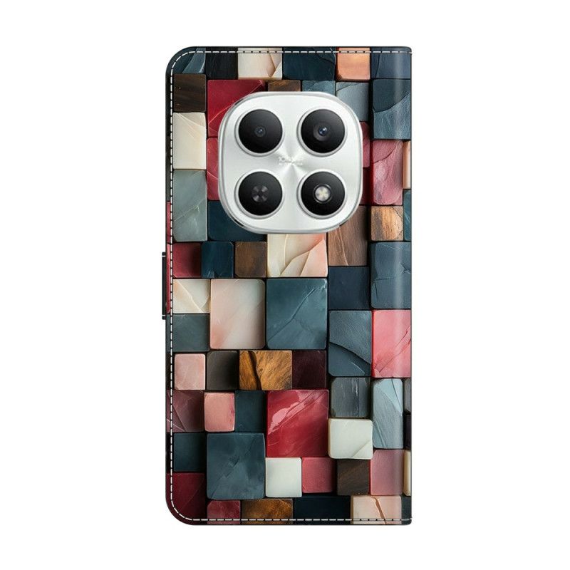 Læder Cover Xiaomi Redmi Note 15 5g Telefon Etui Med Foldbar Stativ - Farverigt Murstensmønster