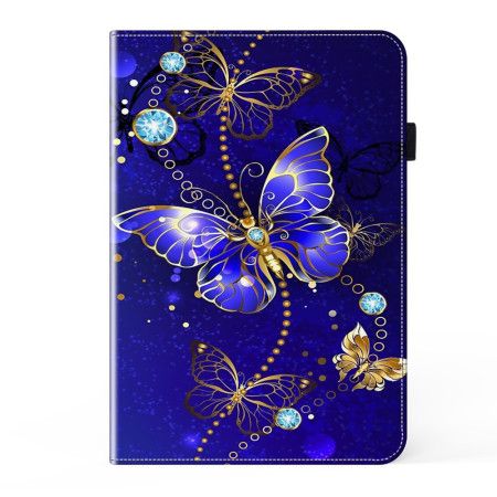 Etui iPad (2025) Blå Og Gyldne Sommerfugle