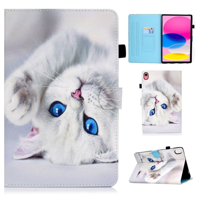 Læder Cover iPad (2025) Telefon Etui Blåøjet Hvid Kat