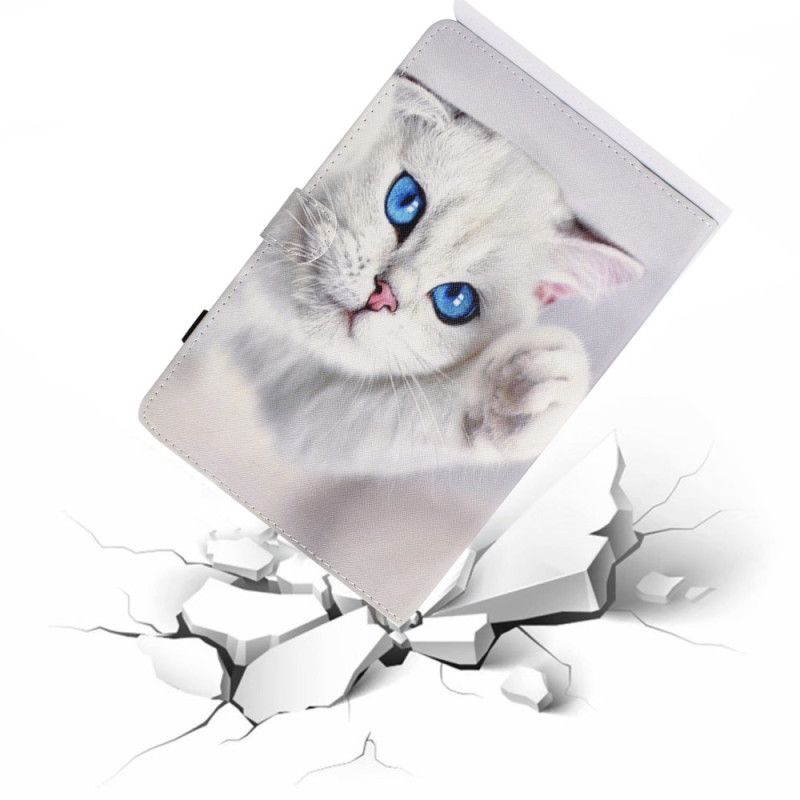 Læder Cover iPad (2025) Telefon Etui Blåøjet Hvid Kat