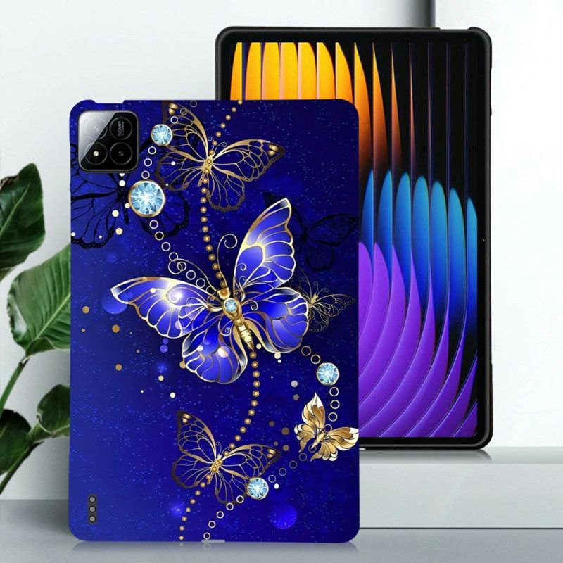 Cover Xiaomi Pad 7 / 7 Pro Blå Sommerfugle Og Diamanter
