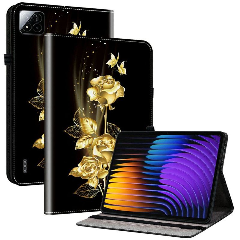 Læder Cover Xiaomi Pad 7 / 7 Pro Telefon Etui Gyldne Roser Og Sommerfugle