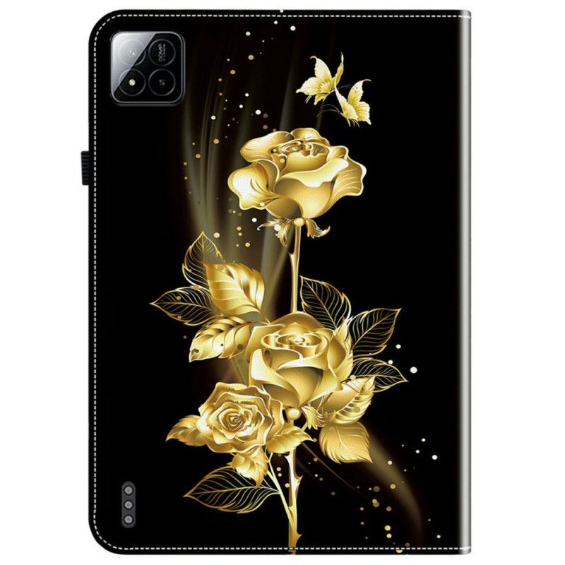 Læder Cover Xiaomi Pad 7 / 7 Pro Telefon Etui Gyldne Roser Og Sommerfugle