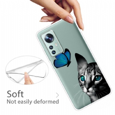 Cover Xiaomi 12 Pro Anti-fald Blå Sommerfugl Kat