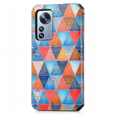 Flip Cover Xiaomi 12 Pro Anti-fald Læder Cover Kalejdoskop Mandala Flip Flip