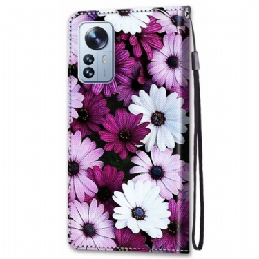 Flip Cover Xiaomi 12 Pro Hemming Farverige Tusindfryd